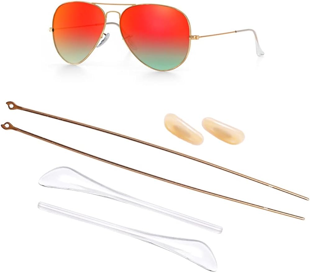 Compatible/Replacement for Ray-Ban 3025 Aviator Sunglasse Temple Arms Nose Pads Temple Tips if Applicable (Gold)