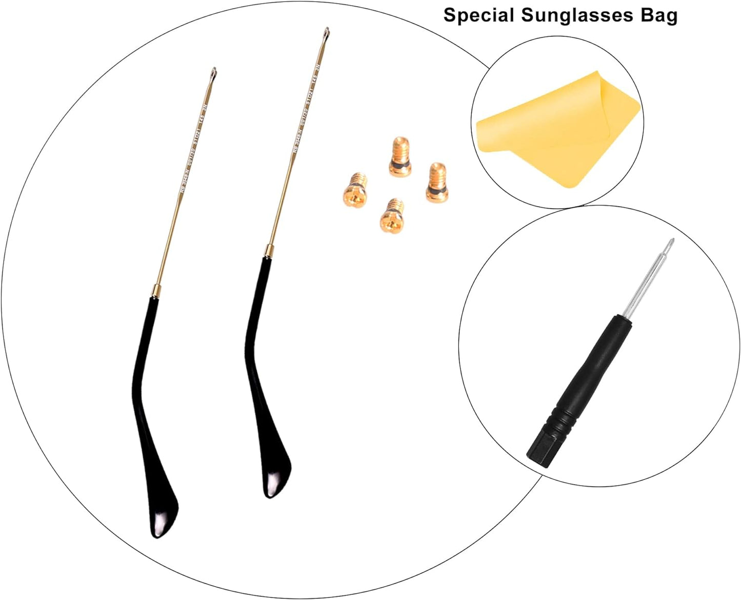 Replacement Temple Tips Temple Arms for Ray-Ban Aviator RB3025 RB3548 Sunglasses Repair Kit,Bonus Screws/Screwdriver/glasses cloth,Gold