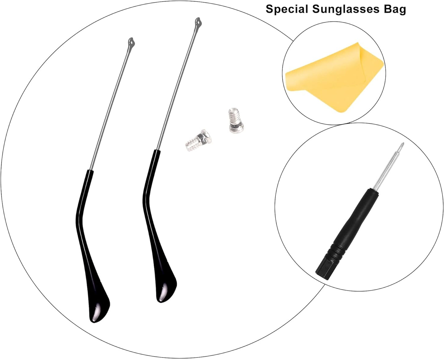 Compatible/Replacement Temple Tips Temple Arms(Ear Socks) Screws Screwdriver for Ray-Ban Aviator Series RB3025 3025 Sunglass ((Silver) Temple Arms+(Black) Temple Tips)
