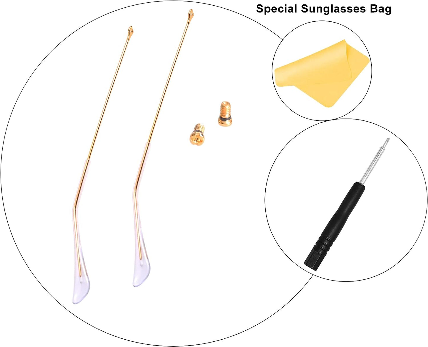 Replacement Temple Tips Temple Arms for Ray-Ban Aviator RB3025 3025 Sunglasses Repair Kit,Bonus Screws/Screwdriver/Sunglasses Bag,Gold