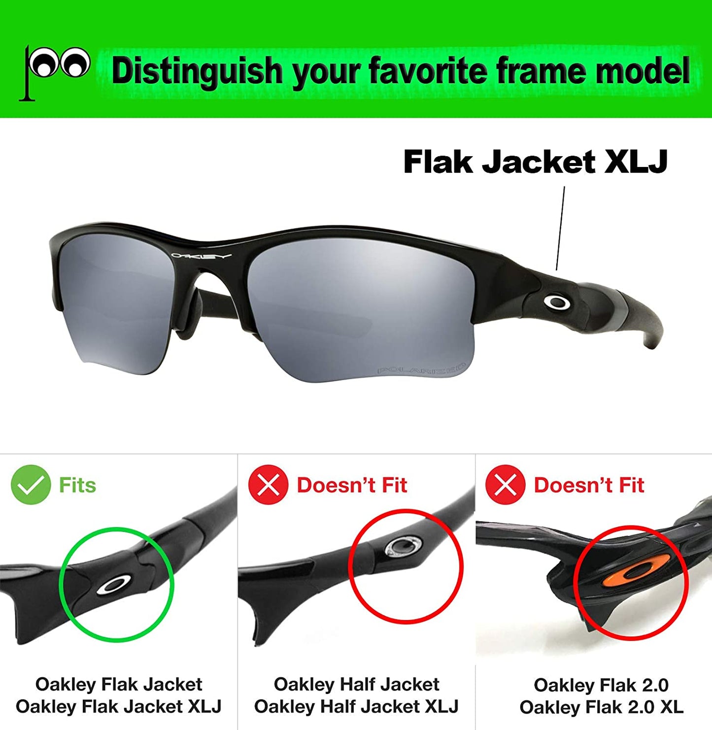 Prizo Polarized Replacement Lenses for Oakley Flak Jacket XLJ Sunglasses Black Iridium