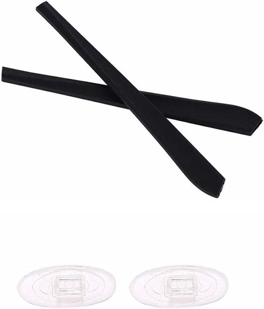 Caulo Replacement Temple Ear Socks and Nose Pads Compatible with Oakley Wingspan OX5040 OX5052 Glass Sunglass Frames (Black w Clear Nose Pads - 1 Set)