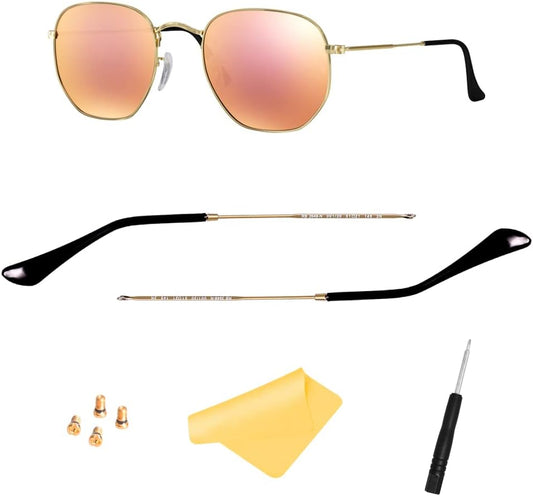 Replacement Temple Tips Temple Arms for Ray-Ban Aviator RB3025 RB3548 Sunglasses Repair Kit,Bonus Screws/Screwdriver/glasses cloth,Gold