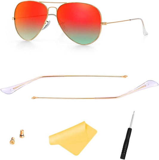 Replacement Temple Tips Temple Arms for Ray-Ban Aviator RB3025 3025 Sunglasses Repair Kit，Bonus Screws/Screwdriver/Sunglasses Bag,Gold