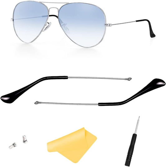 Compatible/Replacement Temple Tips Temple Arms(Ear Socks) Screws Screwdriver for Ray-Ban Aviator Series RB3025 3025 Sunglass ((Silver) Temple Arms+(Black) Temple Tips)