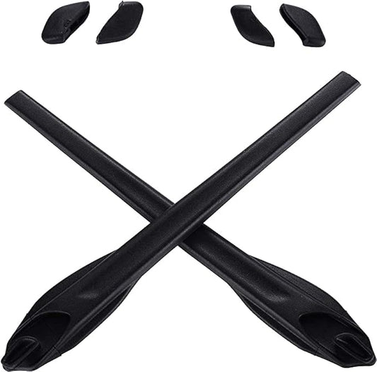 Caulo Replacement Ear Socks Sleeves + Nose Pads Compatible w Oakley Flak 2.0 XL OO9188 OO9295 OO9271 Glass Sunglass Frames (Black - 1 Set)