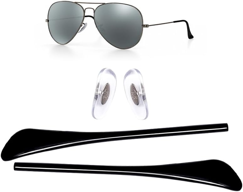 Replacement Temple Tips for Ray-Ban Aviator RB3025 3026 Sunglasses Repair Kits,Bonus Sunglasses Cloth (Black)