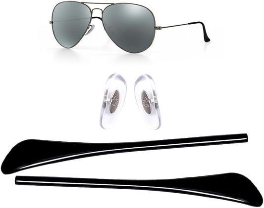 Replacement Temple Tips for Ray-Ban Aviator RB3025 3026 Sunglasses Repair Kits,Bonus Sunglasses Cloth (Black)