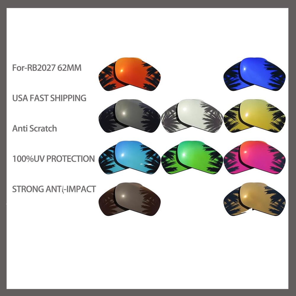 Replacement Polarized Lenses for-RB2027 62mm Sunglasses Anti Scratch
