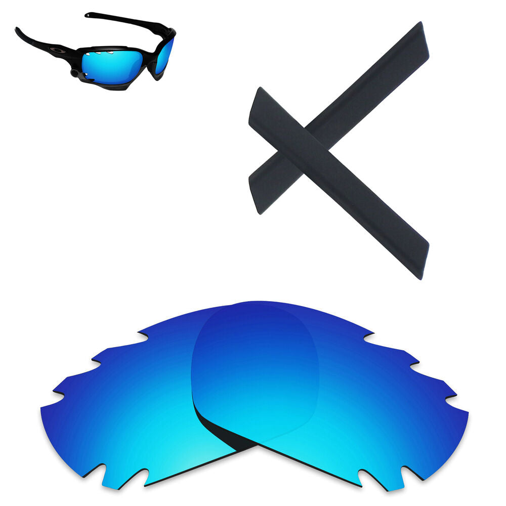 Hawkry Black Earsocks & Blue Replacement Lens for-Oakley Racing Jacket /Vented