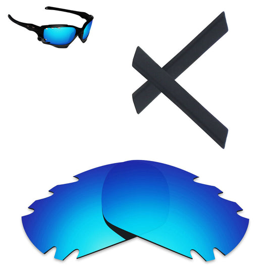 Hawkry Black Earsocks & Blue Replacement Lens for-Oakley Racing Jacket /Vented