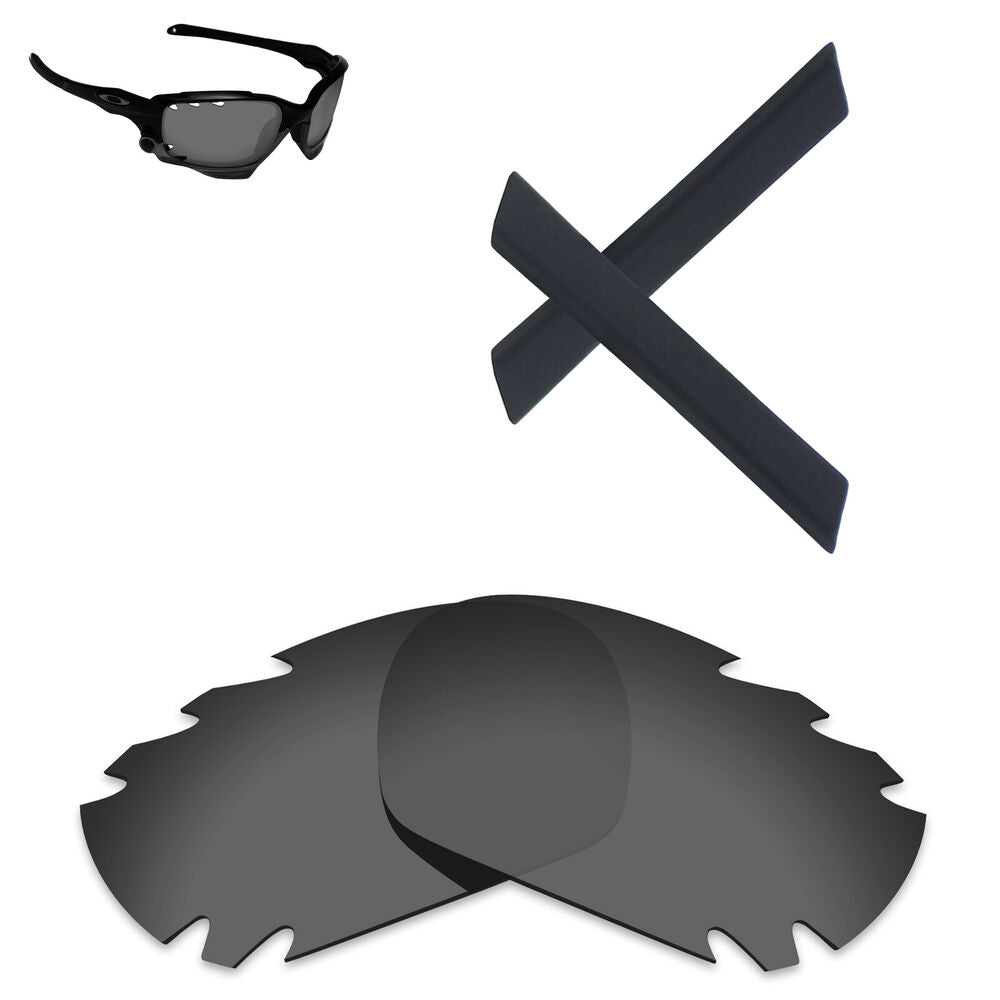 Hawkry Black Earsocks & Black Replacement Lens for-Oakley Racing Jacket Vented