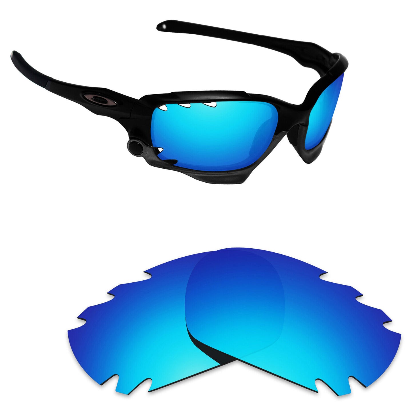 Hawkry Black Earsocks & Blue Replacement Lens for-Oakley Racing Jacket /Vented
